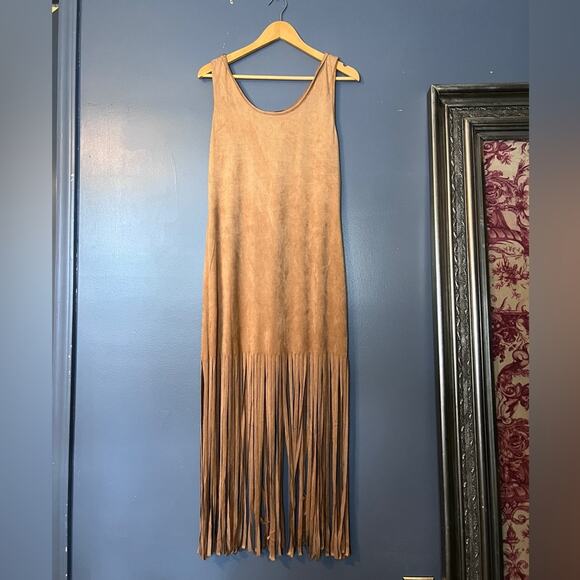 Christian Siriano Dresses & Skirts - Christian Siriano Tan Sleeveless Bohemian Fringe Dress | Size L